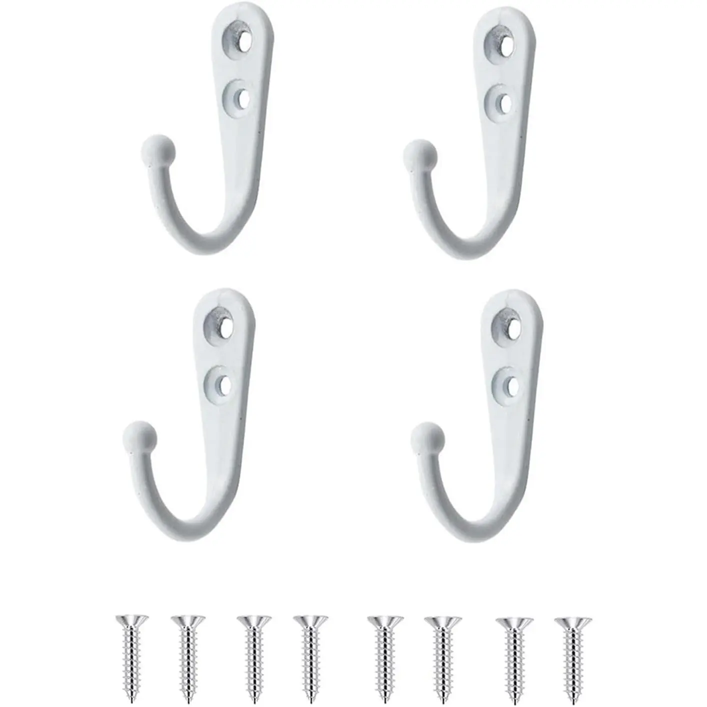 4 Pcs Wall Mounted Hooks for Bedroom,Bathroom,Kitchen,and Cabinet Hangers (with 8 Screws)-White