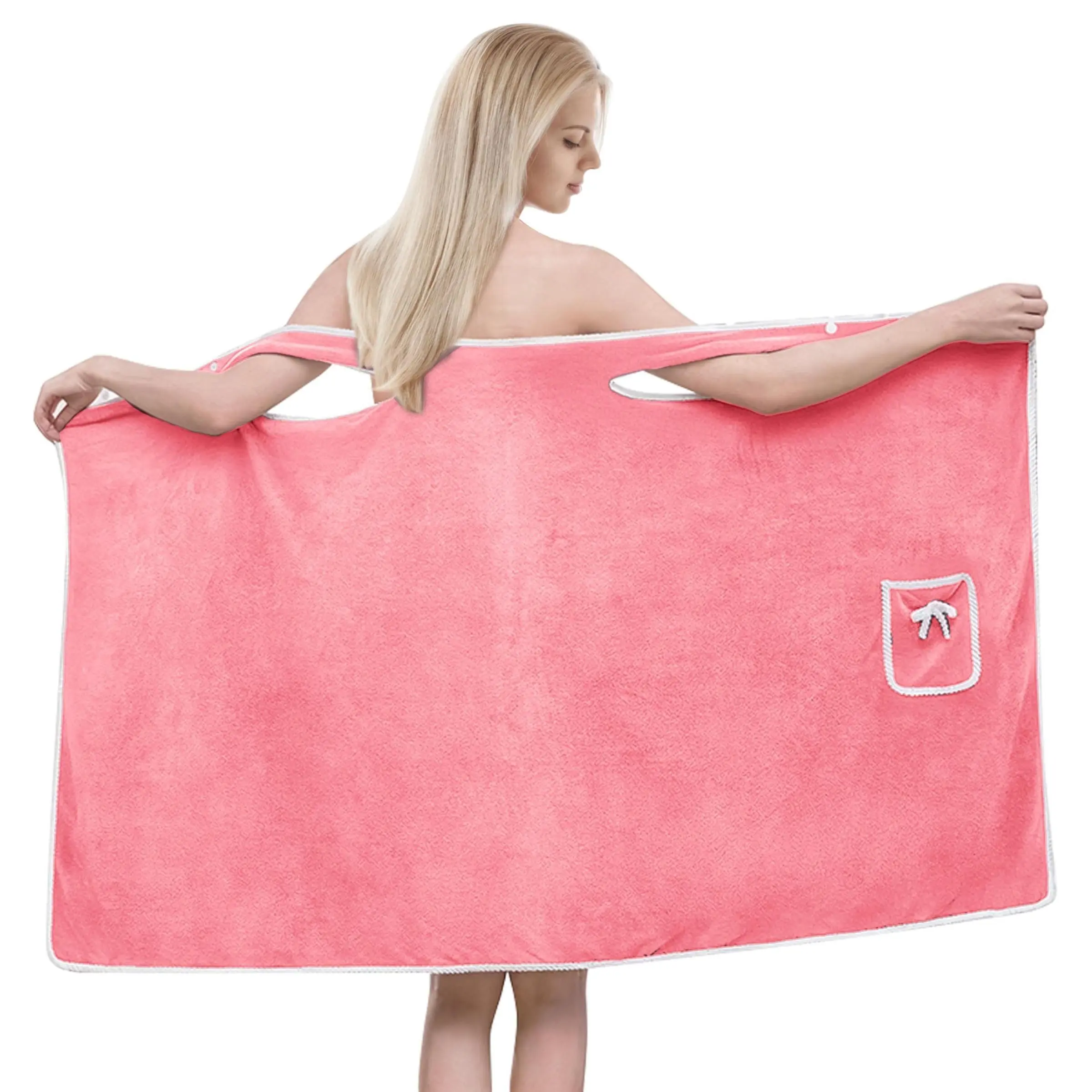 Women's Soft Coral Fleece Bathrobe, Absorbent Quick-Dry Towel Dress, Wearable Strapless Towel, Ideal for Spa, Shower, Beach, Sauna, Daily Use, Super Absorbent Towel