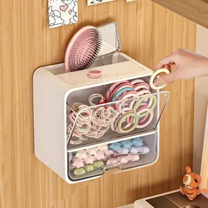 Wall-Mounted Multi-Layer Hair Accessory and Jewelry Storage Box, No Drilling Required, Dustproof Waterproof Plastic Organizer
