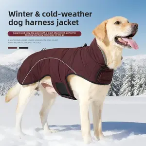 2025 Winter Dog Leash-Attachable Jacket Insulated Windproof Reflective Warm Cold Weather Walk-Ready Coat with Built-in Leash Anchor for Instant Walks