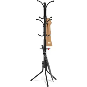 Coat Rack Freestanding,12 Hooks Metal Coat Racks with Umbrella Holder,Sturdy Hall Rree,Easy Assembly Coat Rack Stand for  Scarf,Purse,Hats,Jacket(Black)