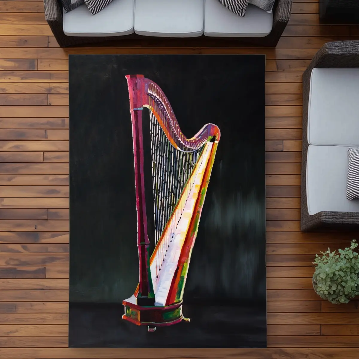 360 Stand 5x7 ft. Rectangle Contemporary Outdoor Area Rug - Multicolor, Realistic Harp Design - Contemporary Rugs for Home Decor, Multicolor Rug