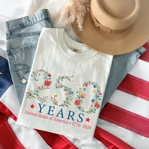 Comfort Colors USA 250th Anniversary Floral Shirt, Patriotic Botanical American Flag Tshirt, 1776–2026 Freedom Celebration