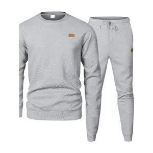 Men's Autumn Winter New Sports Casual Set, Round Neck Jacquard Knit Sweater Set, Men's Fashion Clothing, Textured Sweatsuit