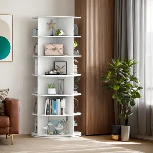 🇺🇸 USA Local Fast Shipping 6 Tier Rotating Shoe & Bag Rack, 360° Spinning Display Stand for Shoes, Handbags, Accessories, Slim Organizer Shelf for Bedroom, Entryway, Living Room (White or Grey)