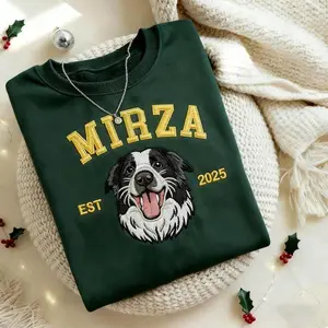 [FLASH SALE] Pet Embroidered Sweatshirt, Embroidered Dog Hoodie, Custom Dog Face Embroidered Sweatshirt From Photo, Pet Lovers Gift, Gift For Mom