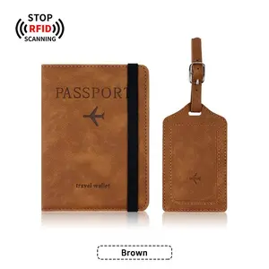 Unisex RFID-Blocking Luggage Tag & Passport Holder Set – Passport Cover with Card Slot & Boarding Pass Slot Combo, Scratch-Resistant Travel Accessories for Secure Travel