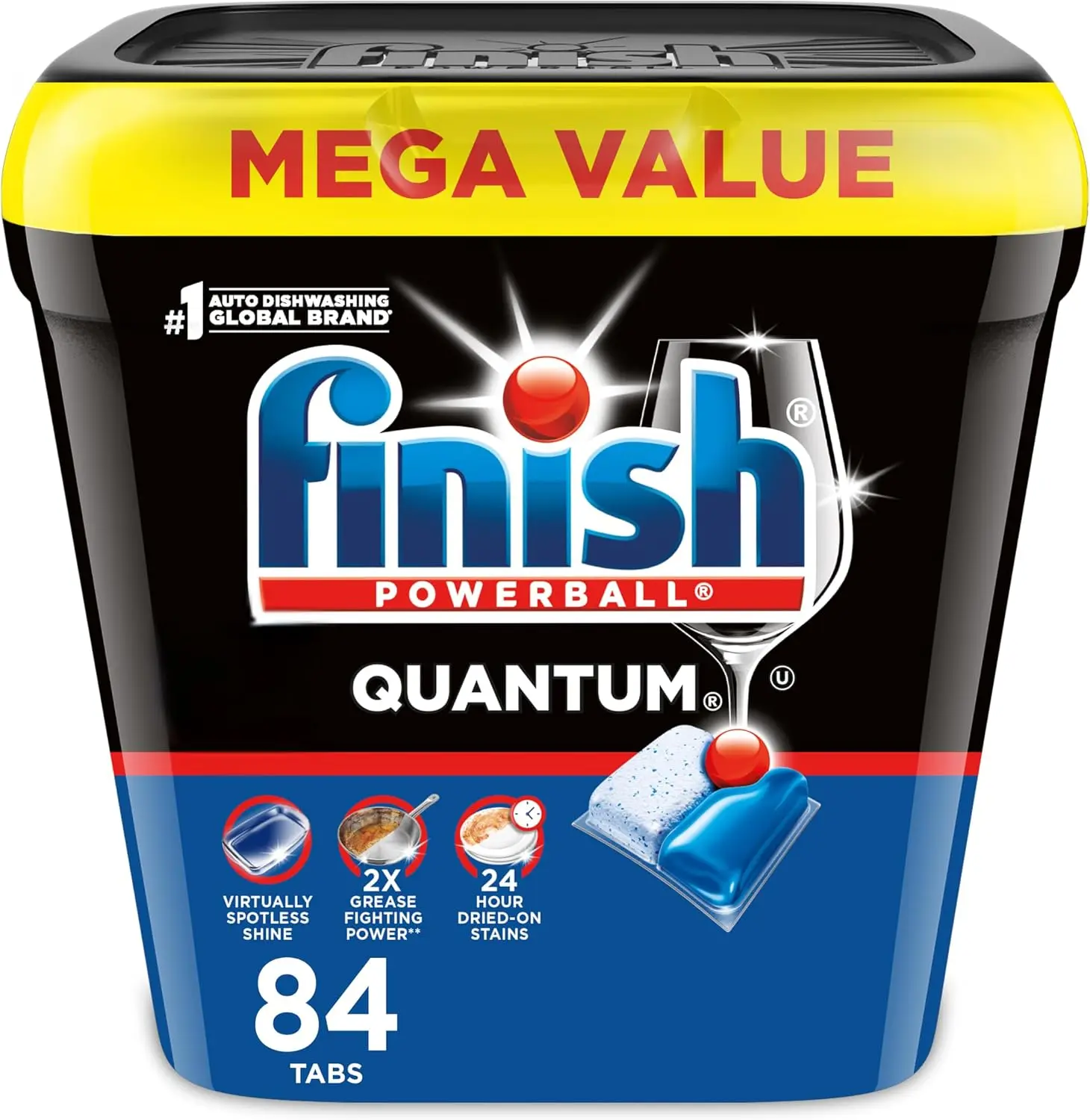 Finish Quantum Dishwasher Pods, Dishwasher Detergent Tabs, No Pre-Rinse, Removes 24HR Dried-On Grease & Stains, 84 Count