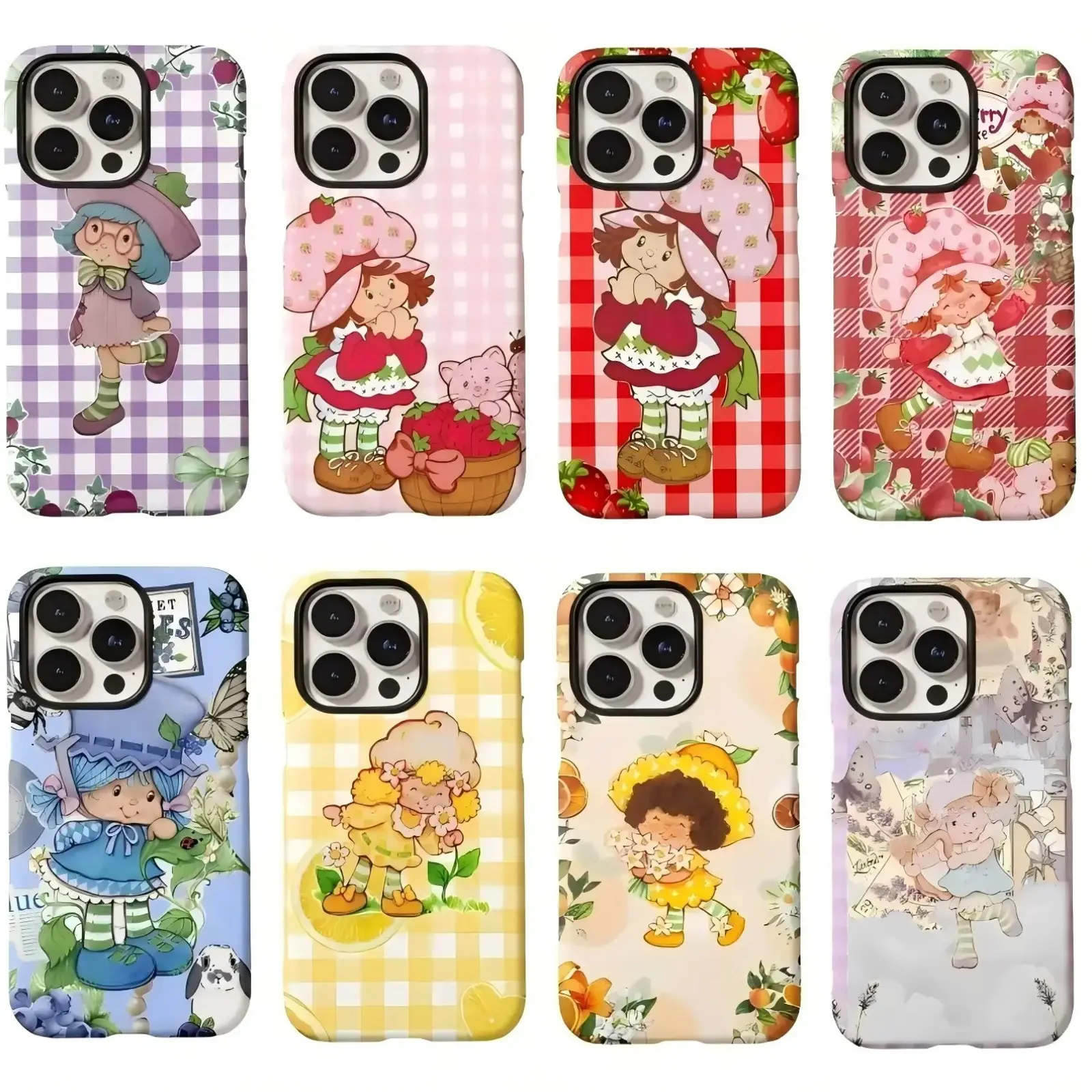 Kawaii Cute Cartoon Strawberry Shortcake Art Painting Phone Case, Compatible with iPhone 17 16 15 14 13 12 11 Pro Max Pro Plus, Samsung Galaxy S26 S25 FE S24 Plus S23 Ultra