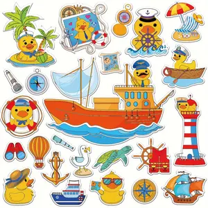 24pcs Duck Cruise Magnet Decorations - Refrigerator Decorating Magnet, Colorful Rubber Cruise-Themed Magnets for Cabin Doors, Refrigerators & Party Favors - Carnival-Themed Decorations with Ducks, Boats, and Beach-Themed Designs, Cruise Accessories