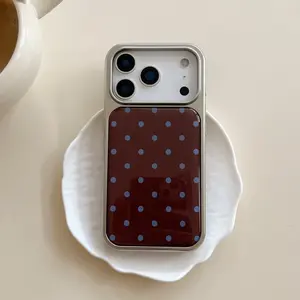 Silver Color Dripping Glue Korean Retro Bottom Blue Polka Dot Phone Case, Fits Apple iPhone Models, Fashionable Women's Simple Design