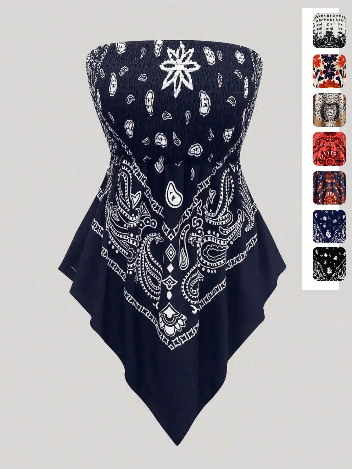 Plus Size Women's Ethnic Print Strapless Top, Bohemian Style Asymmetrical Hem Tube Top, Casual Summer Fashion Top Fit
