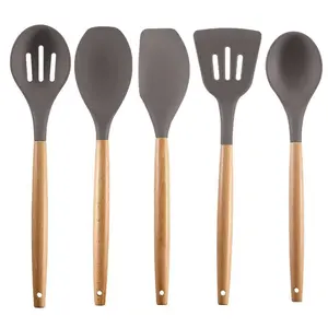 Silicone Cooking Spoon with Wooden Handle, Non-Stick Kitchen Tool, Multi-Functional Spatula, Salad Scoop, Silicone Baking Utensil