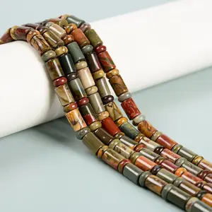 Natural Red Creek Jasper Cylinder Tube with Rondelle Beads 6x10mm 15.5'' Strand
