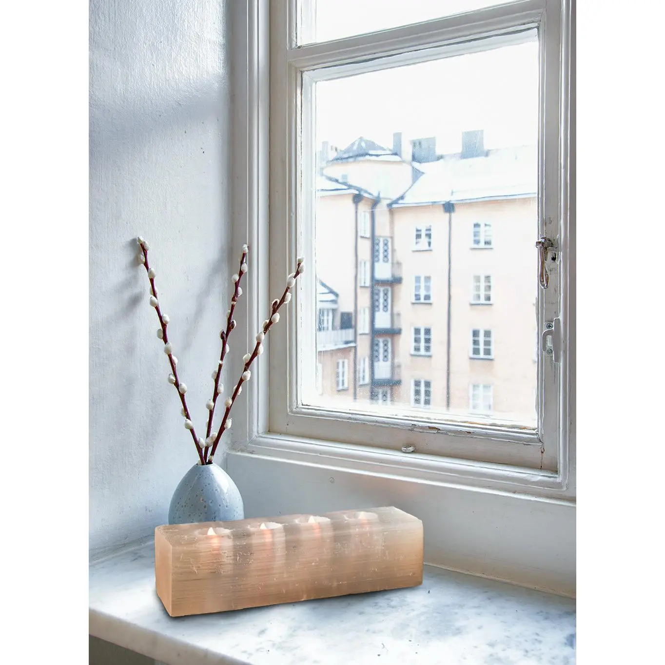 Selenite Tealight Candle Holder Log