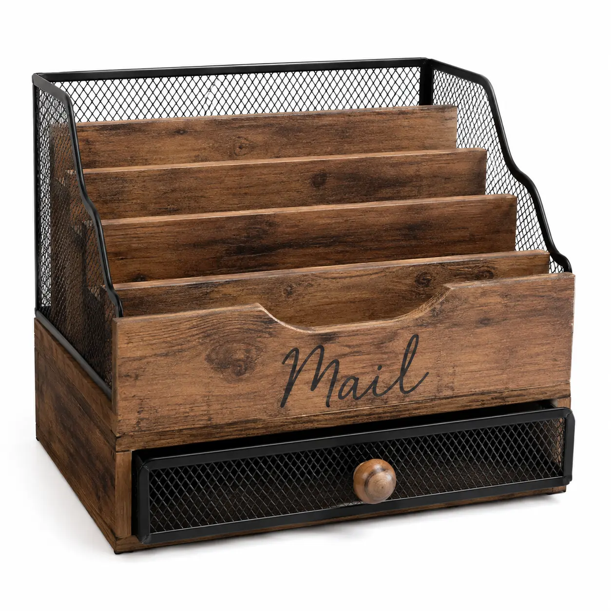 Wooden Mail Organizer with Sorting System – Wall Mounted or Desktop Mail Storage Rack, Mail Basket & Document Sorter for Office Desk, Paper File Organizer, Wooden Storage Holder for Mails & Paper Documents