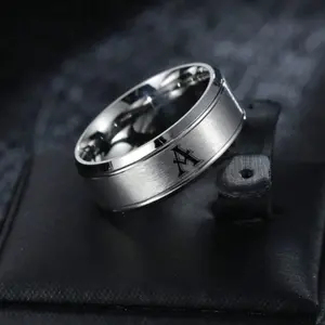 Fashionable men's silver-plated ring with engraved lettering, suitable for everyday wear and as a gift for friends and family.