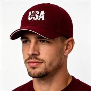 Maroon USA Scratch Slash American Flag Graphic Baseball Cap Summer Outdoor Sun Protection Patriotic Streetwear Dad Hat For Men Women