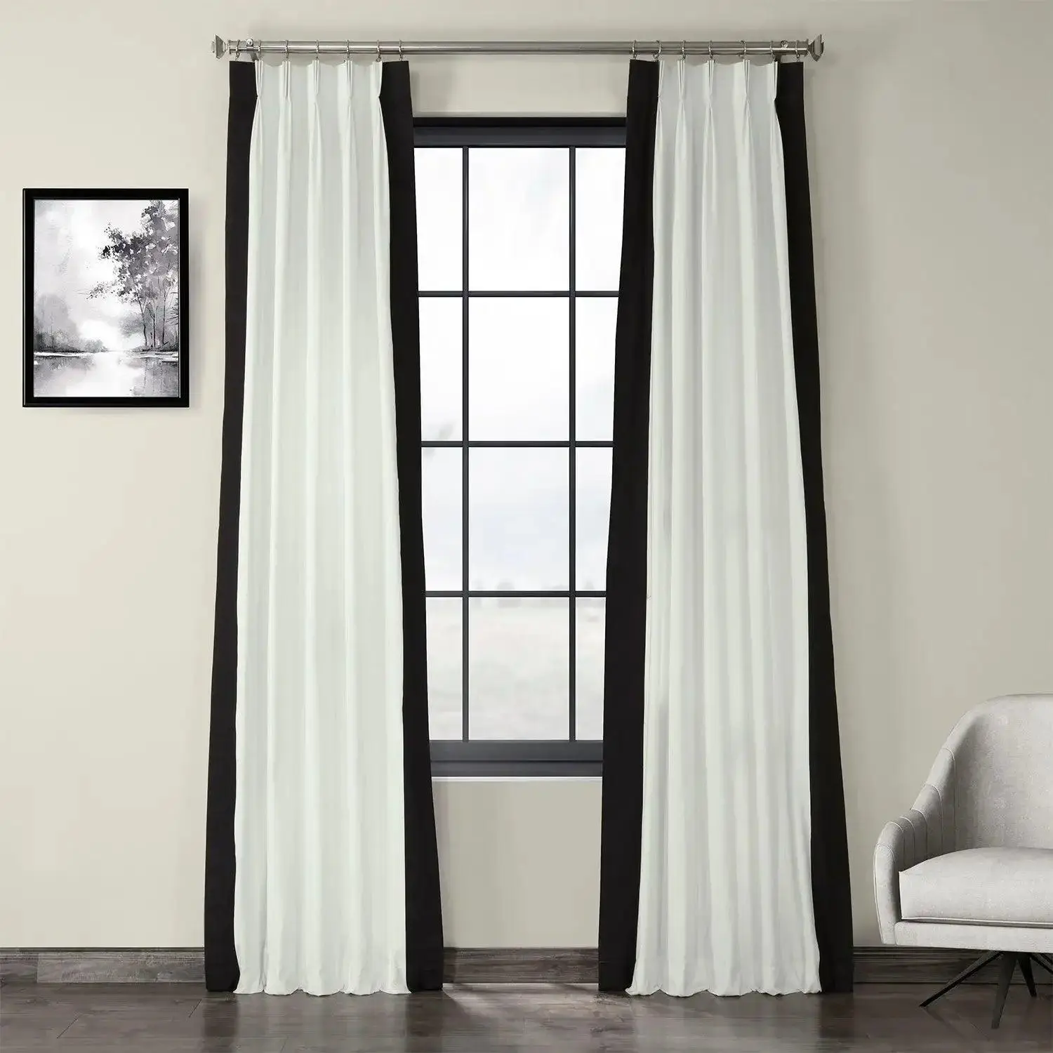 Bordered French Pleat Printed Cotton Window Curtains, Half-Price Home Decorative Curtains, Home Decorative Curtain