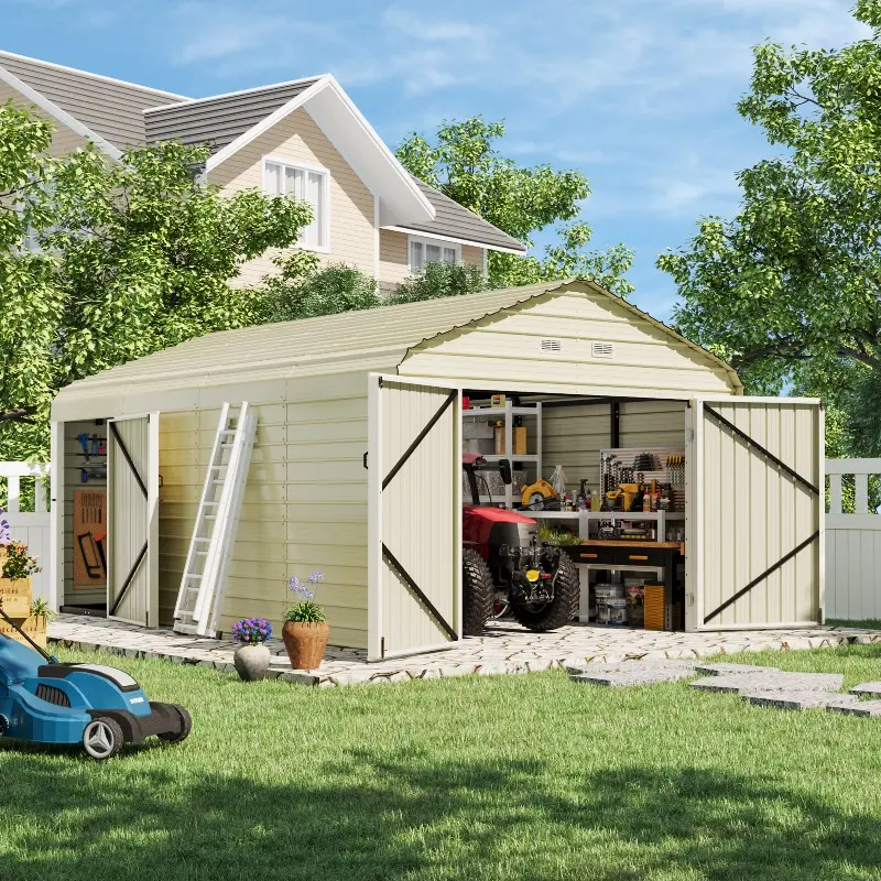 12' x 20' Heavy-Duty Metal Carport with Lockable Storage Shed - Large Outdoor Garage-like Shelter, Double Doors & Side Entry, Spacious Waterproof-Resistant Roof ( Seams) for Cars, Bikes, Lawn Equipment, RV/Boat Storage (Easy Assembly