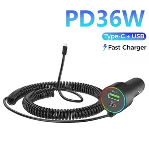Car Charger, Three-In-One Fast Charging Adapter with Type-C, USB Interface, Compatible with iPhone and Android Phones