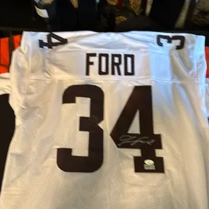 Jerome Ford Autographed Browns Jersey White with Signature and Number 34 on Front