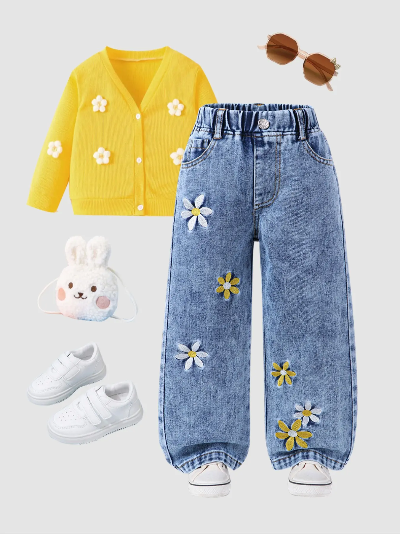 Vintage Light Blue Washed 3D Snowflake Embroidered Loose Jeans, Elegant Floral Embroidery Design, Perfect for Daily & Casual Wear, Fashionable Girls' Denim