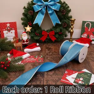 2.5inch 10Yards/roll Wedding Bow Ribbon, Mesh Wired Edge, Metallic Sequin Christmas Wired Ribbon, Suitable for Wedding Arrangement/Handmade DIY/Gift Wrapping/Wreath Arrangement/Party Decoration, Shiny and Outstanding Texture