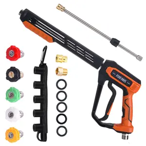 FIXFANS Pressure Washer Handheld Water Spray Tool Kit, 4000PSI Power Washer Handheld Car Washing Tool with Replacement Wand Extension, High Pressure Spray tool with 5 Nozzle Tips, M22 Fitting, 1/4" Quick Connect Female, Stainless Steel, ChristmasGift