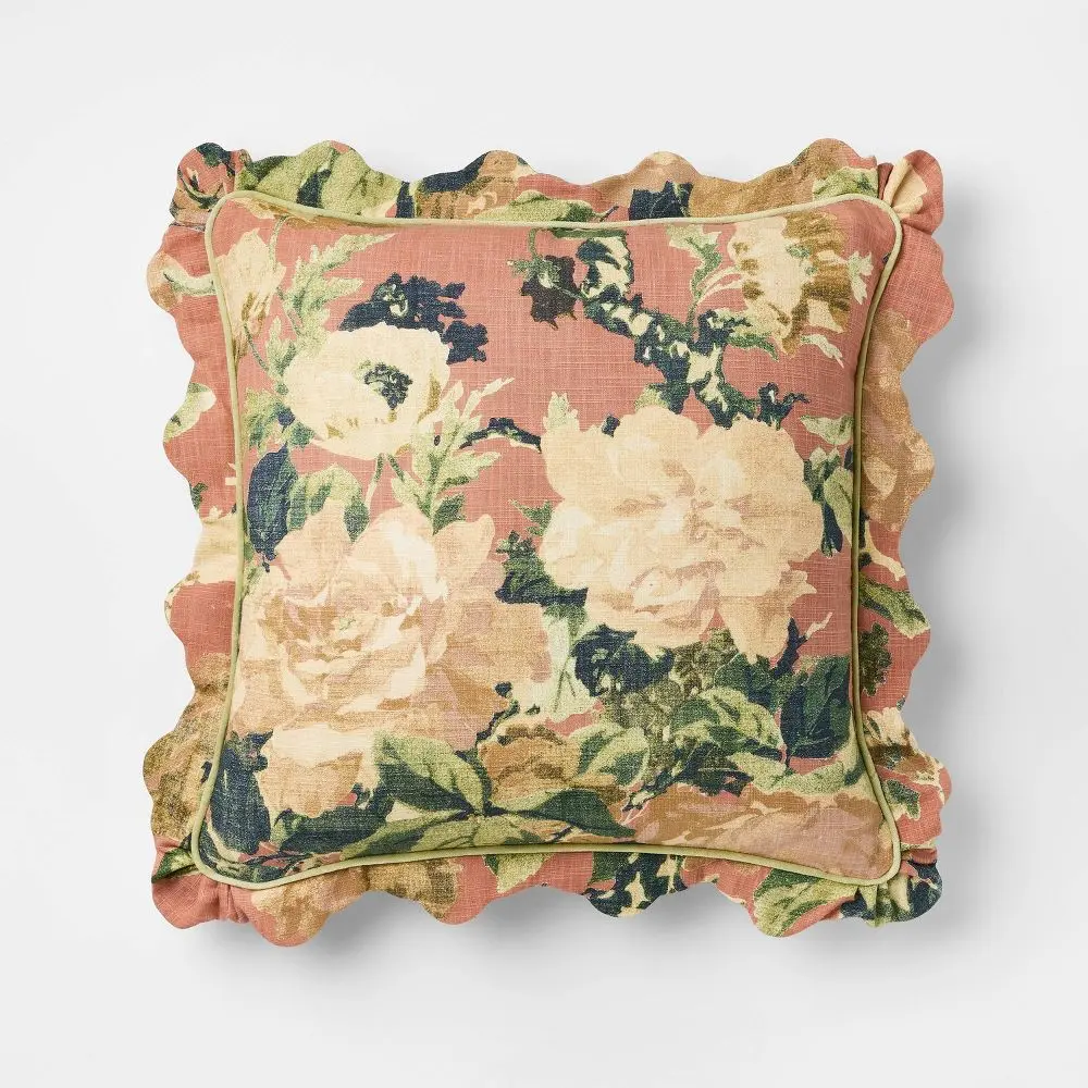 Square Floral Bloom with Scallop Flange Throw Pillow - Threshold designed with Studio McGee
