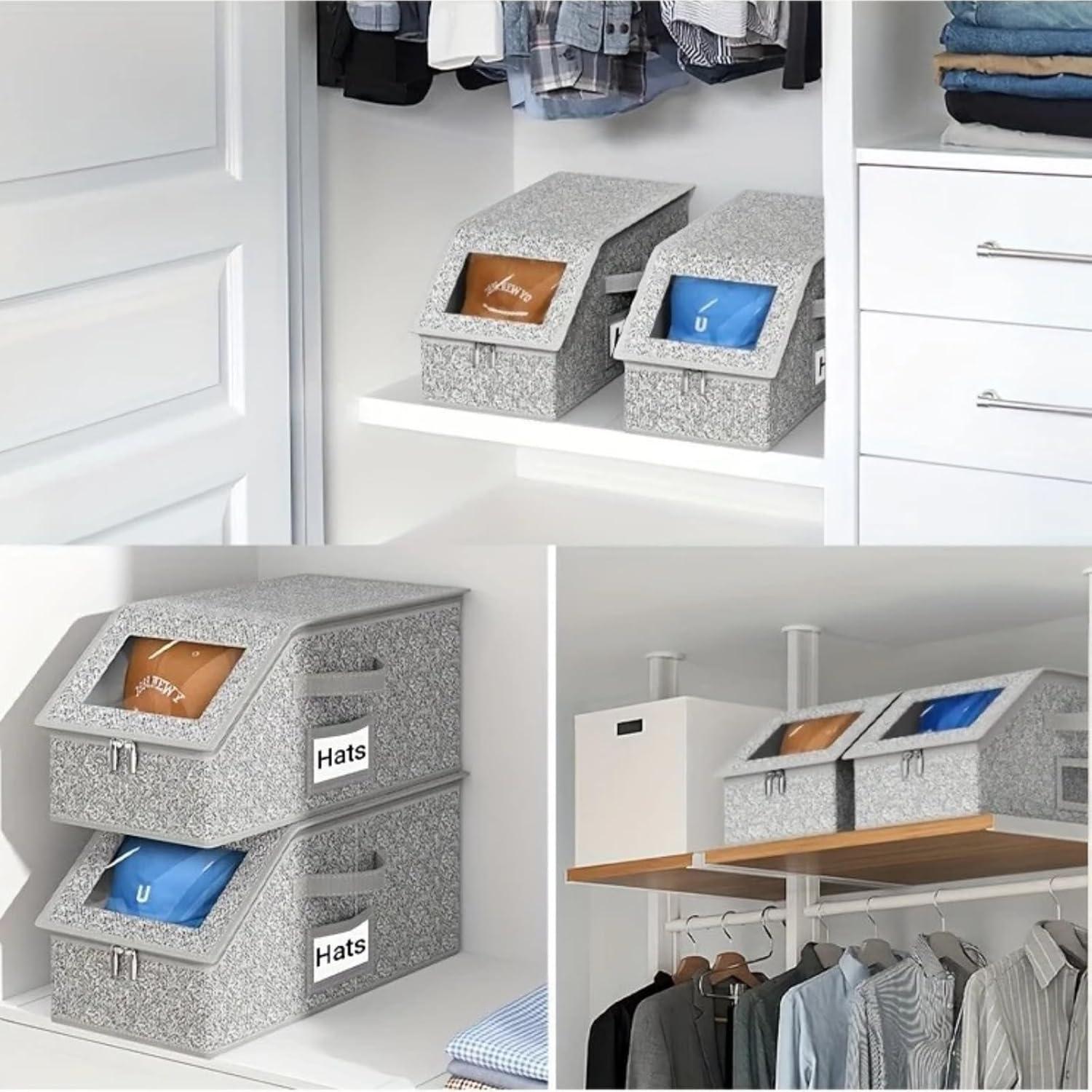 Stackable Baseball Cap Storage Box Durable Foldable Cardboard Cap Organizer Holds Up to 12 Hats Large Capacity Hat & Toy Storage Solution, Versatile Home & Bedroom Organizer, Dust proof, Space Saving