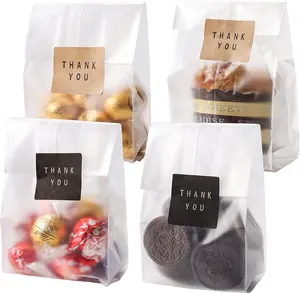 Treat Bags Cookie bags for Packaging Clear Gift Bag with Stickers for Cookies,Candy,Chocolates(Fog,9x3.3inch)