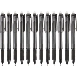 Erasable Gel Pens 12 Pack, Soft Black Gel Ink Pens with Caps, 0.7mm Fine Point Erasable Pens for Office, Journaling & Writing
