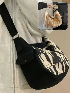 Women's Fashion Crossbody Bag, Casual Sports Shoulder Bag, Large Capacity, Adjustable Straps, Rabbit Ear Plaid Design, Dual Pockets, Stylish Crossbody Bag