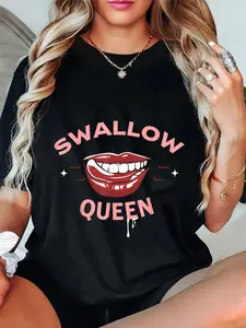 100% Cotton Nasty Thoughts T-Shirts Swallow Queen Funny Joke Dirty Adult Humor T-Shirt