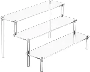 3-Tier Clear Acrylic Display Stand  Perfume, Figures & Cupcake Organizer Shelf Risers
