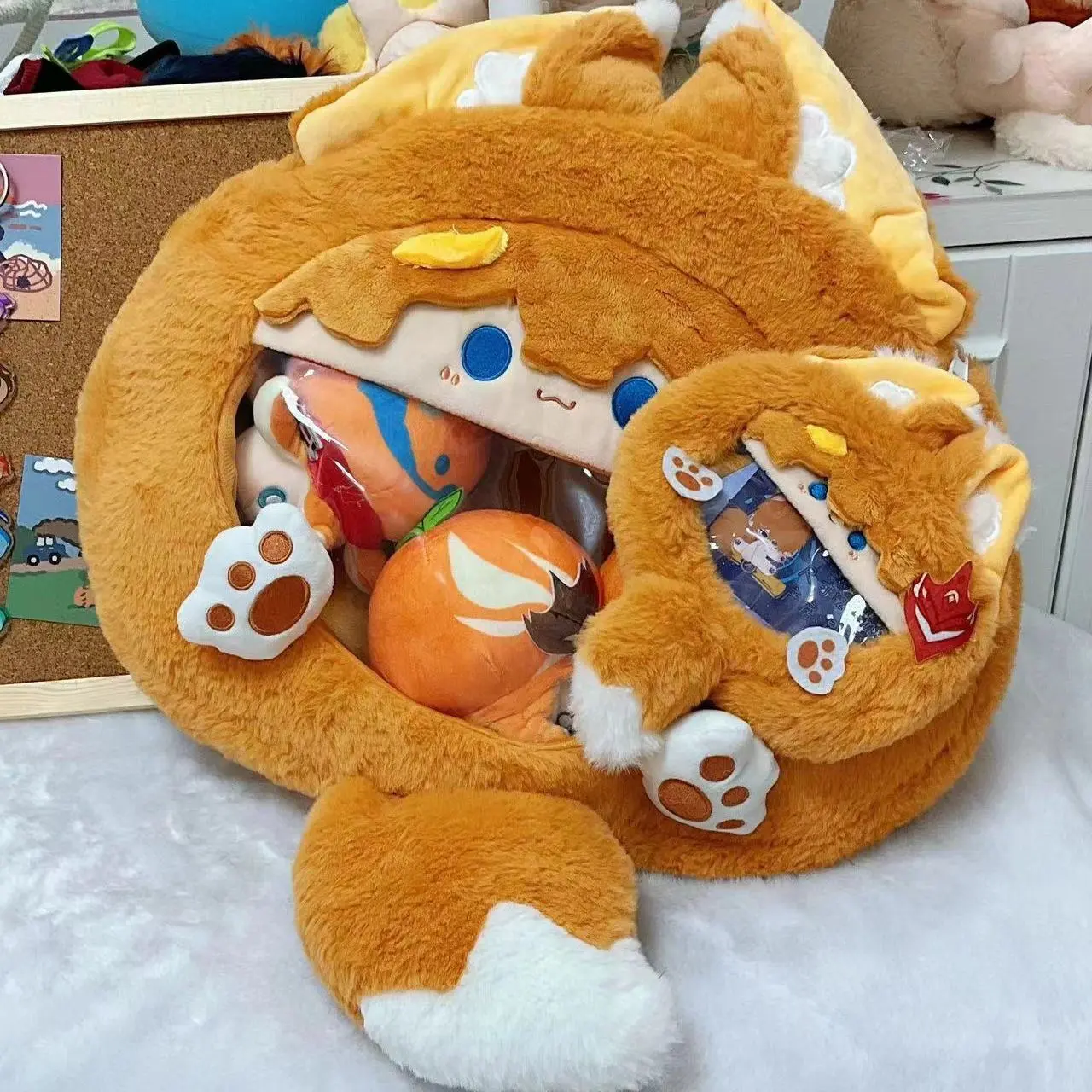 Anime Genshin Impact Cosplay Tartaglia Transparent Plush itabag Zipper Big Mouth Backpack Messenger Shoulder Bag