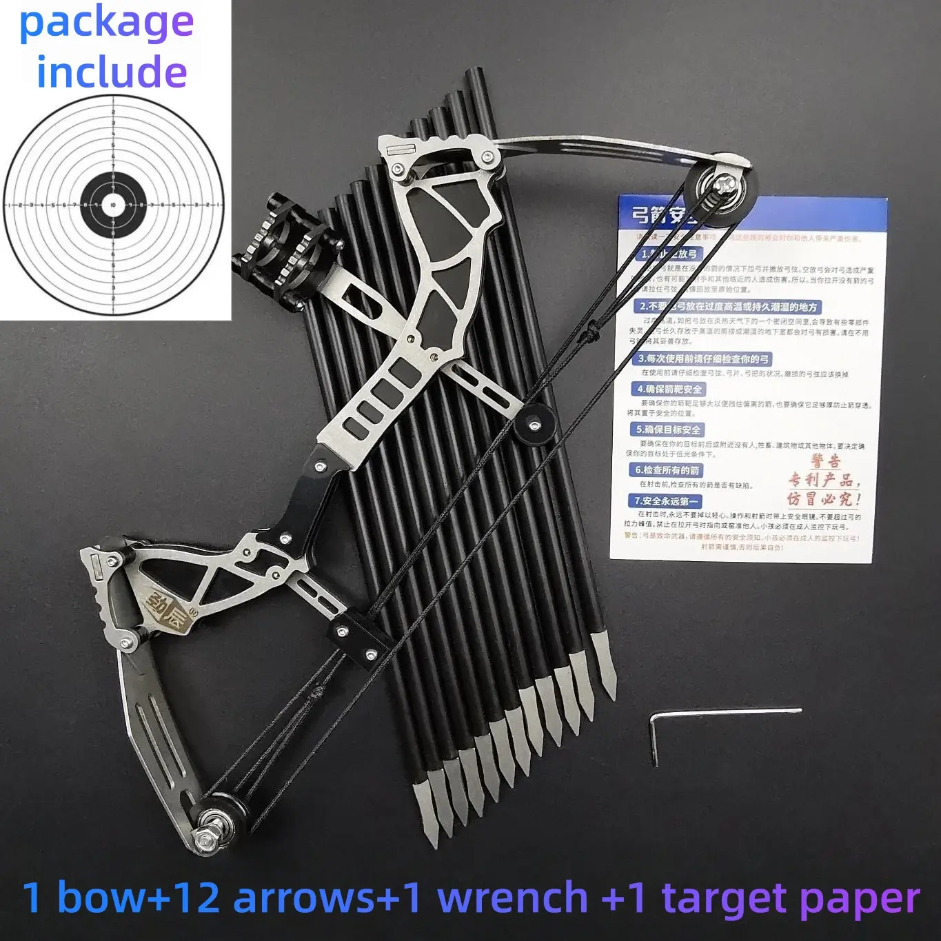Mini Compound Bow and Arrow Set with 12 Arrows & Target Stainless Steel Archery Practice Kit for Kids & Adults Small Bow for Shooting Hunting Outdoor Fun Game Gift Compact Design for Precision Shooting & Easy Handling - Ideal for Beginners Game Toy, 1 Wre