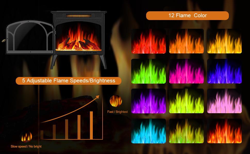 R.W.FLAME Electric Fireplace Heater 12 Flame Colors/ 4 Flame colors, 25"/ 17''Freestanding Infrared Stove, 5100BTU, 3D Realistic Flame Effects, Adjustable Brightness and Heating Mode, Overheating Safe Design, Remote, Timer, ETL Certified energy efficient