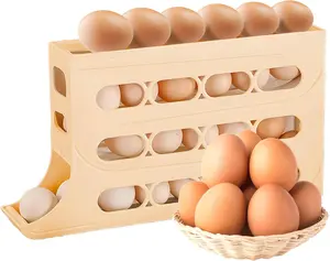 4TiersEgg Dispenser,Automatic Rolling Egg Tray Organizer,Holds 28 Eggs Simultaneously, Space Saving Refrigerator Egg Roller, Works in The Kitchen, Cabinets,Dining Table,Refrigerator (Yellow)