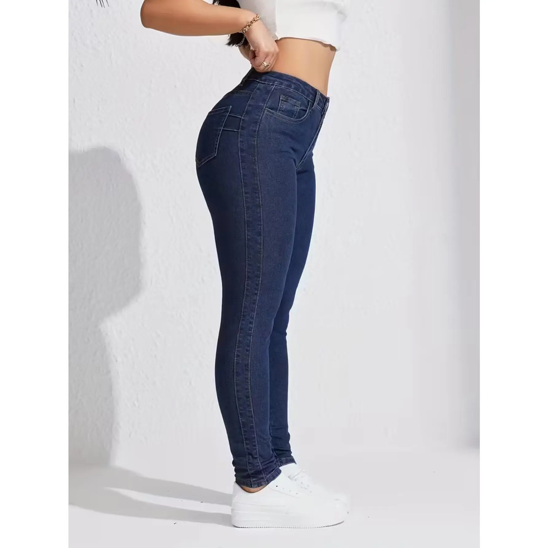 Women's High Stretch Skinnies, Slim-Fit Khaki Trouser with Pockets, Solid Color Machine Washable Comfort Fabric, Bottom, Pants, Cotton, Viscose, Denim, Skinny