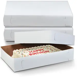 MT Products White Cake Boxes 18" x 13" x 3.5" - Disposable Bakery Boxes with Detachable Lids for Extra Storage - Made in USA