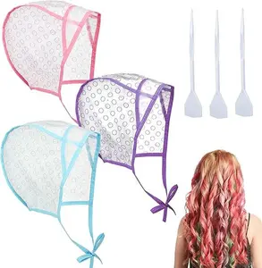 3Pack Hair Highlighting Caps Salon Hair Dye Caps with Plastic Crochet Hooks for Professional and DIY Coloring