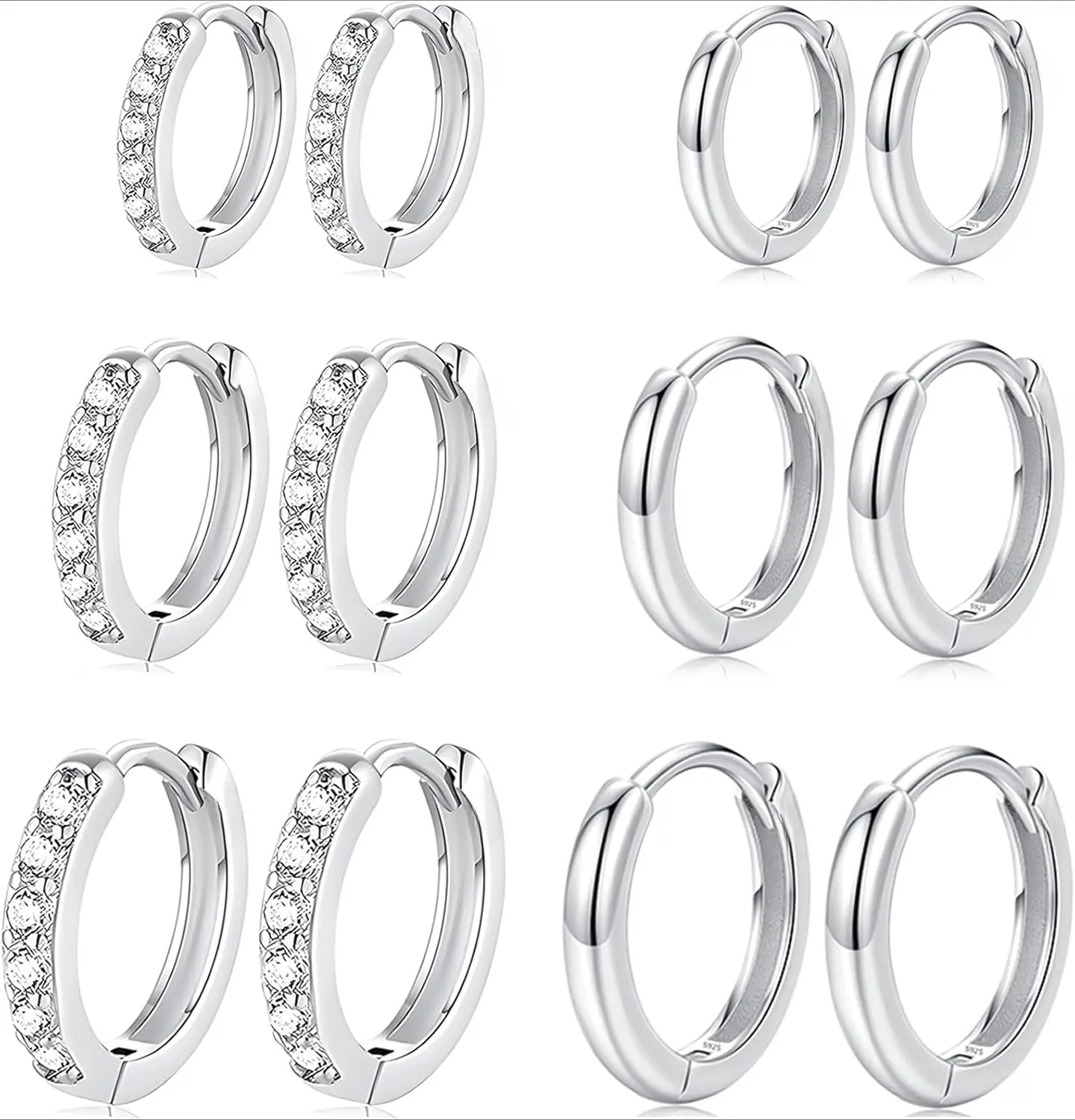 Women's 6-Pair Stainless Steel Small Hoop Earrings Set - Hypoallergenic Tiny Cubic Zirconia, Waterproof Coating, Flexible Clasp, 8/10/12mm for Multiple Piercings, Daily Home Improvement Building Supplies Wallpaper & Wall Trim Jewelry