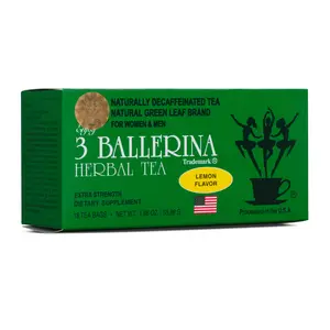 3 Ballerina Herbal Tea - Lemon Flavor 18 Tea Bags - Naturally Decaffeinated Green Tea Blend for Women & Men