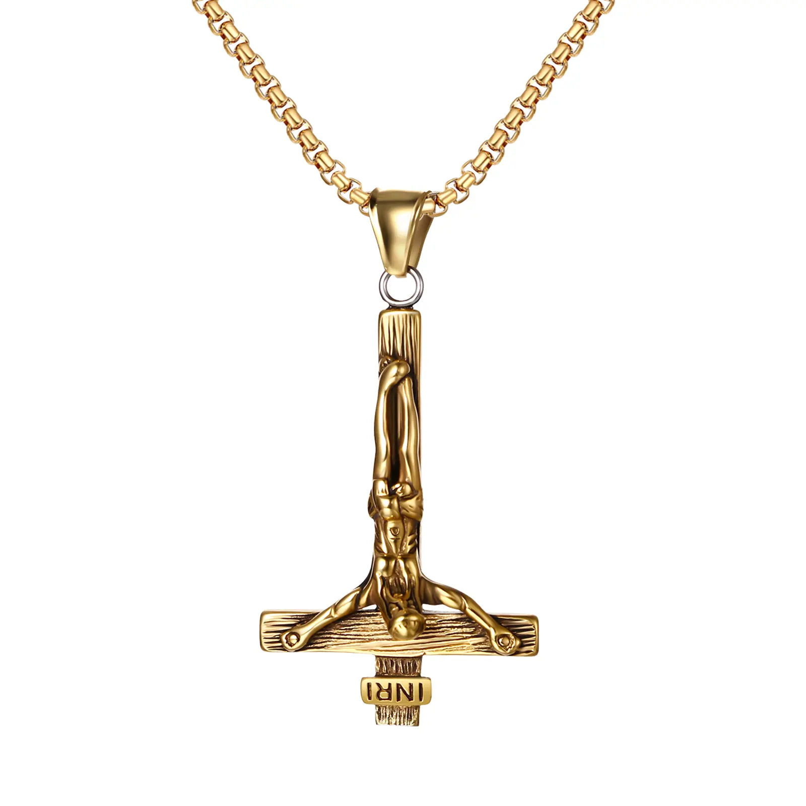 OIDEA Men's Gothic Stainless Steel Upside Down Cross Pendant Necklace - Male Amulet for Religious Fashion Accessories, Cross & Crucifix Motif Necklaces, Cross Necklaces