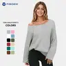 Fisoew Women's Off-Shoulder Polyester Sweatshirt - Long Sleeve Cute Trendy Tops for Women, Y2k Wide Neck Loose Pullover, Casual Breathable Athletic Outfit, Ash Gray Spring Summer Off Shoulder Tops