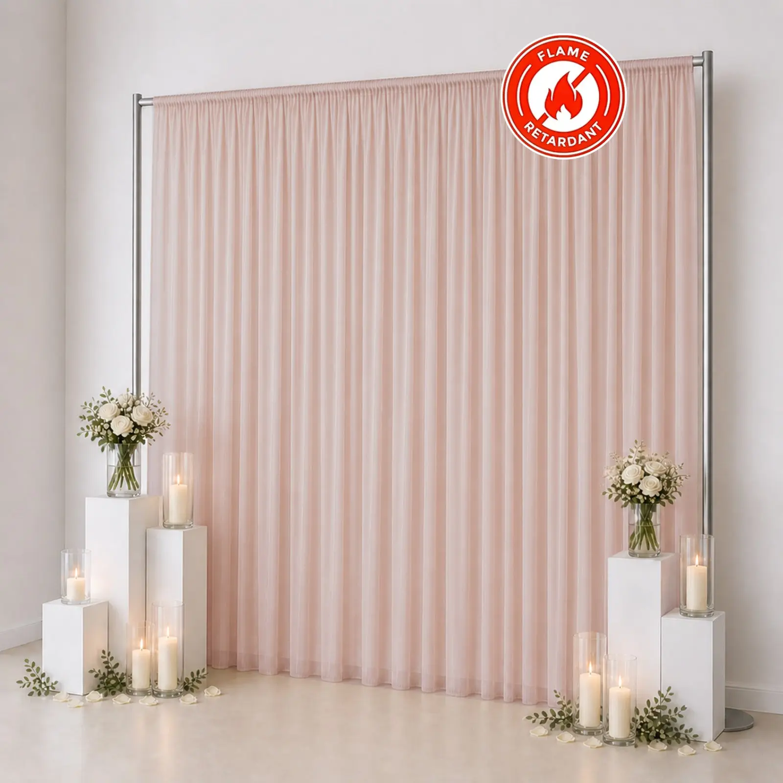 10ft x 12ft Chiffon Backdrop Curtain Panel – Blush Durable Flame Resistant Sheer Draping Fabric with Rod Pocket