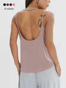 D1060-1 Modal Moisture-Wicking Quick-Dry Breathable Backless Open Back Athletic Yoga Fitness Vest, Sports Top for Women, High Stretch Comfort Fit
