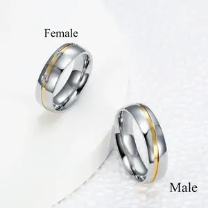Stainless Steel Synthetic Zircon Line Engagement Ring for Men and Women, Fashionable and Sophisticated Anniversary and Valentine's Day Gift Jewelry